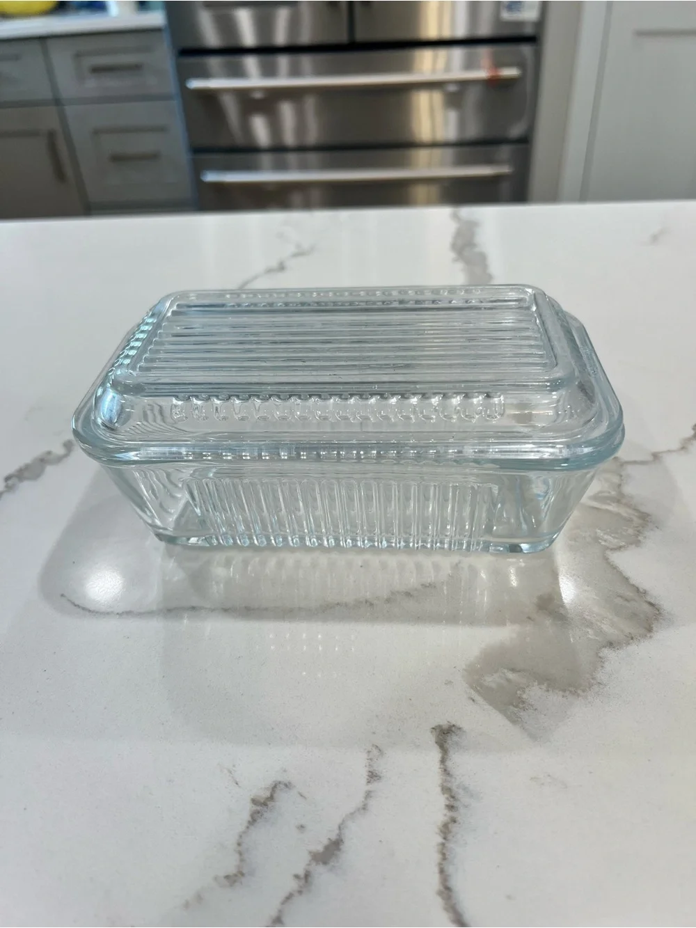 Vintage Pasabahce Clear Ribbed Glass Butter Dish With Lid ~ Refrigerator Storage